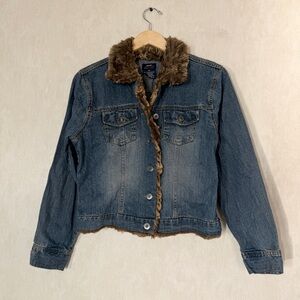 BP Bailey’s Point Women’s Y2K Vtg Faux Fur Denim Jacket Crop Penny Lane Mob L